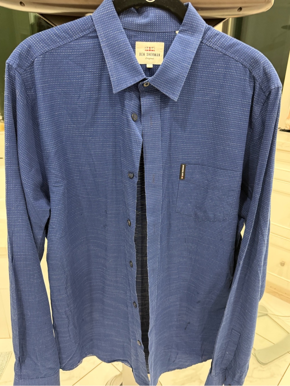 Ben Sherman Blue Microdot Long-Sleeve Button-Down Shirt